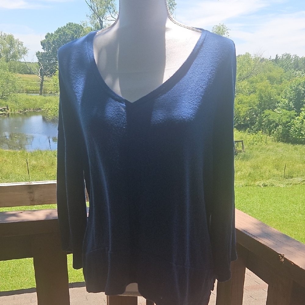 Gilligan & O'Malley Blue 3/4 Sleeve Relaxed Pullover Sweater